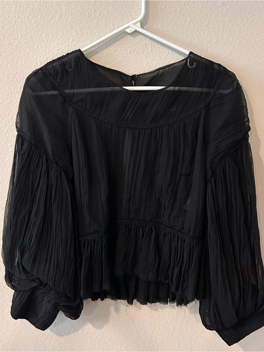 Vintage Fendi Black Sheer Pleated Long-Sleeve Blouse